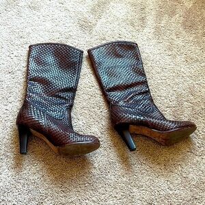Corso Como Woven Leather Heeled Boots made in Brazil